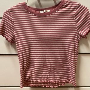 Pink and white striped crop tee